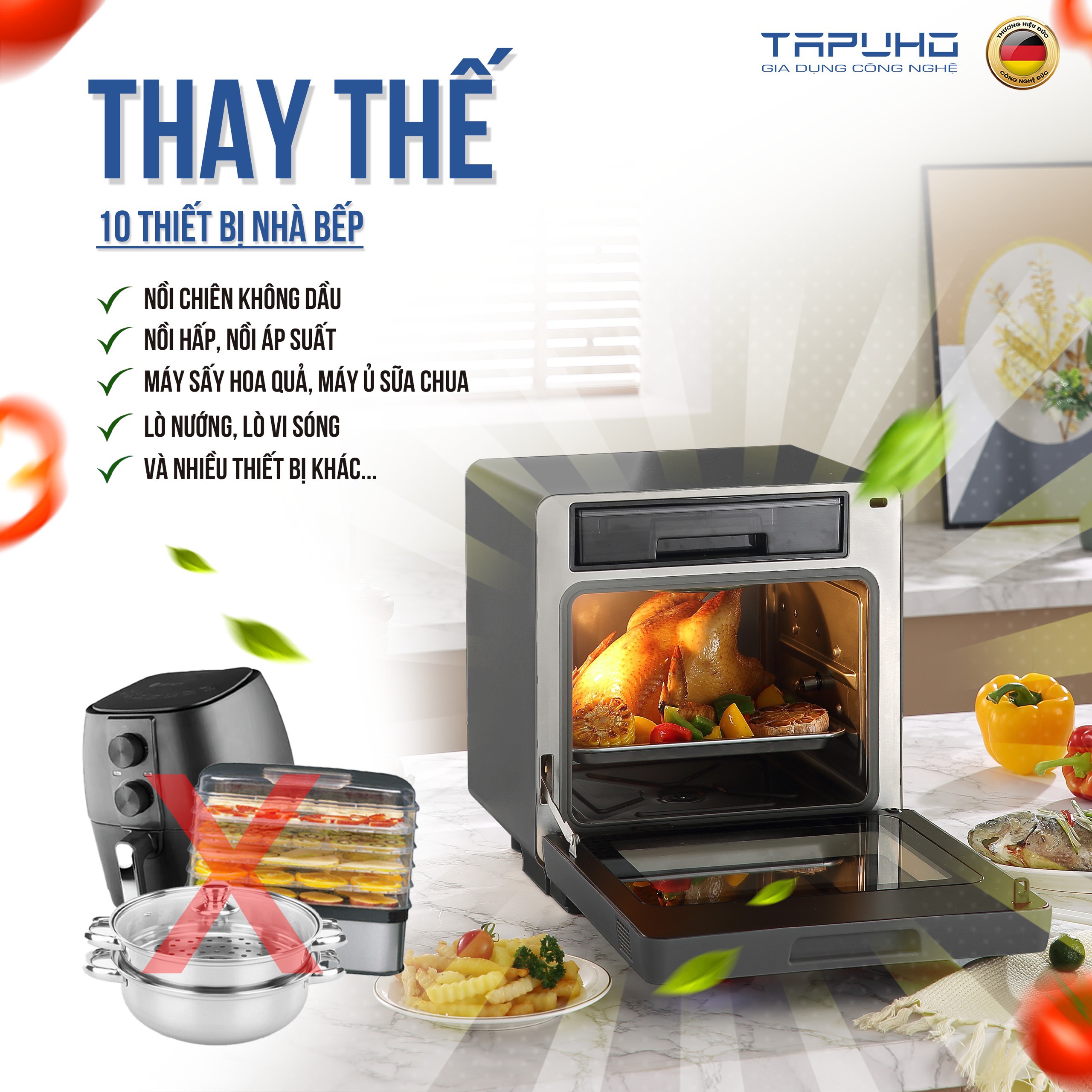 (Hàng chính hãng) Nồi chiên hơi nước cao cấp TAPUHO TSF16 - Thương hiệu Đức - 2.800w - 16 lít - BH 2 năm
