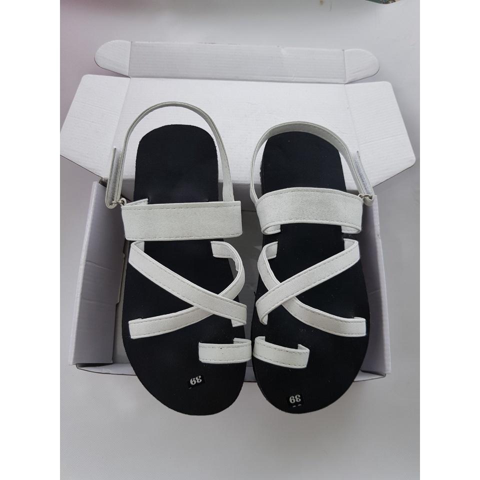 Dép sandal nữ đế đen quai trắng ,size 35 nữ đến 40 nữ,size khác ib chọn thêm