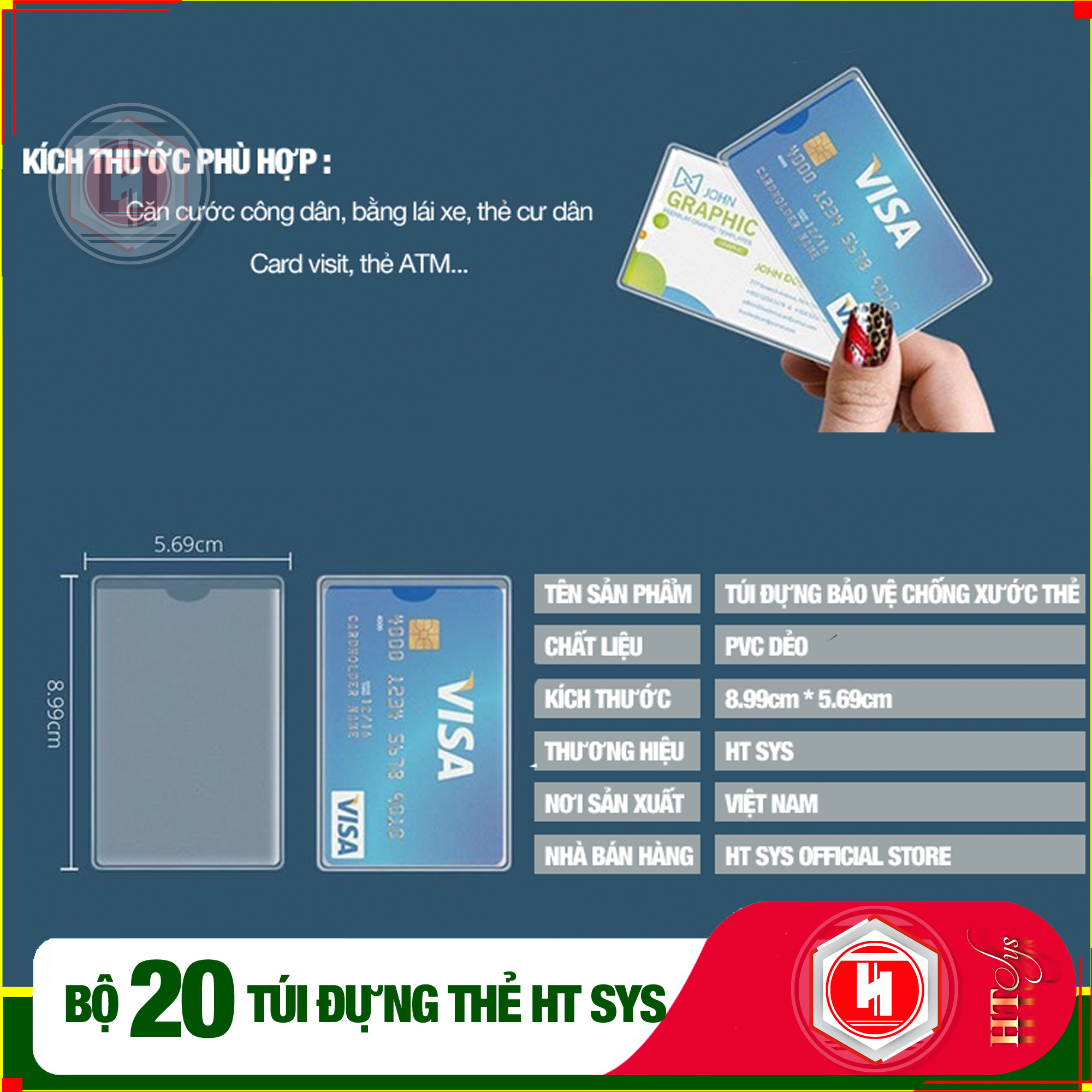 Combo 20 Túi ví  bảo quản HT SYS - Chống bong tróc - Chống trầy xước Thẻ ATM, CCCD , Card Visit, Driver License Bằng Lái Xe - Dạng PET - Hàng Chính Hãng