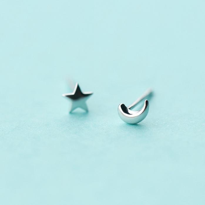 Bông Tai Bạc Nữ Trăng - Sao Đeo Sát Tai Cá Tính B2624 - Bảo Ngọc Jewelry