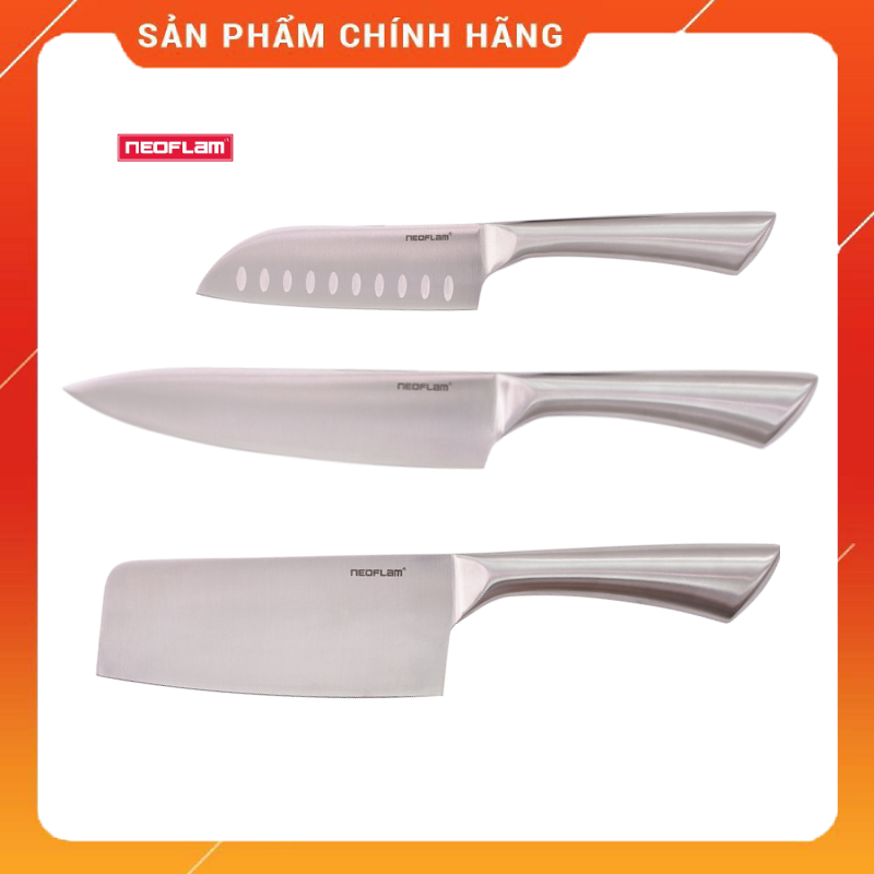 Bộ dao 3 đa dụng Neoflam, iMat Lưỡi thép cacbon 3CR14 sắc, bền bỉ, cán dao làm bằng inox 430 không gỉ.
