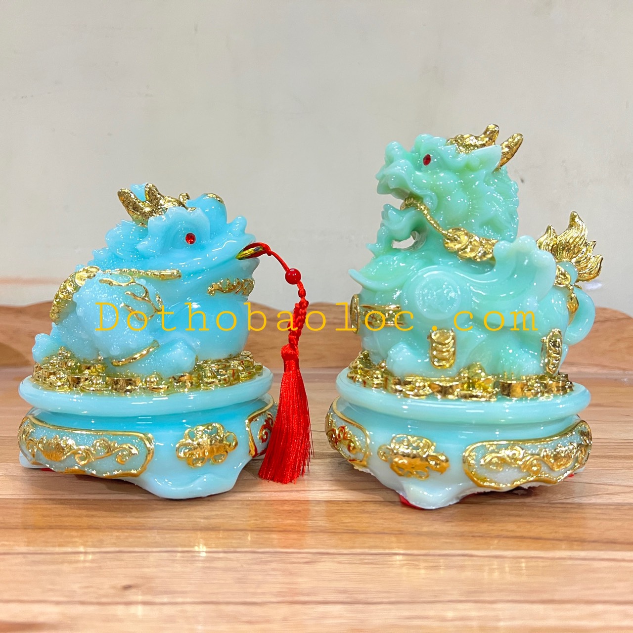 Com bo Tượng Tỳ Hưu phong thủy và tượng thiềm thừ phong thủy để bàn thờ thần tài hoặc bàn làm việc – Màu xanh