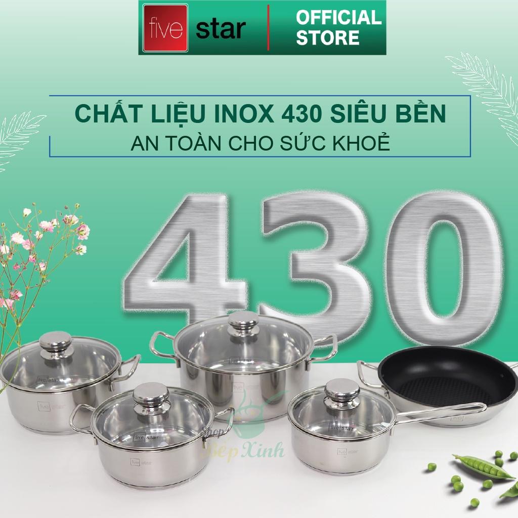 Bộ Nồi 5 Đáy Từ Cao Cấp Fivestar FSB55D001 Nắp Kính Inox 430