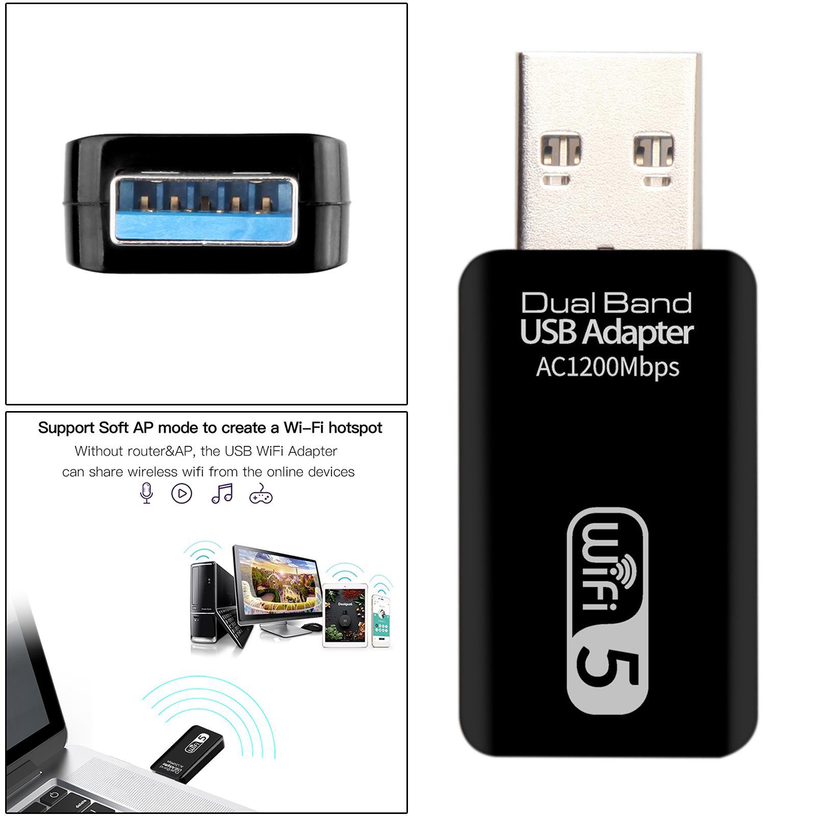 1200 Mbps 2.4-5.8GHz USB Dual Band Wireless Adapter WiFi for Laptop