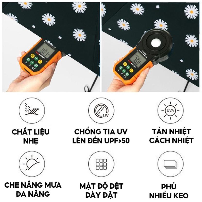 Ô Dù 8 Xương Tráng Nhựa Đen Chống Nắng Chống Tia Uv In Hoạ Tiết Nhỏ