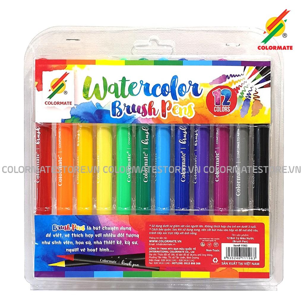 Bút cọ màu nước Colormate Brush Pen, màu nước dạng bút dễ dàng sử dụng bộ 12 bút màu - COLORMATE