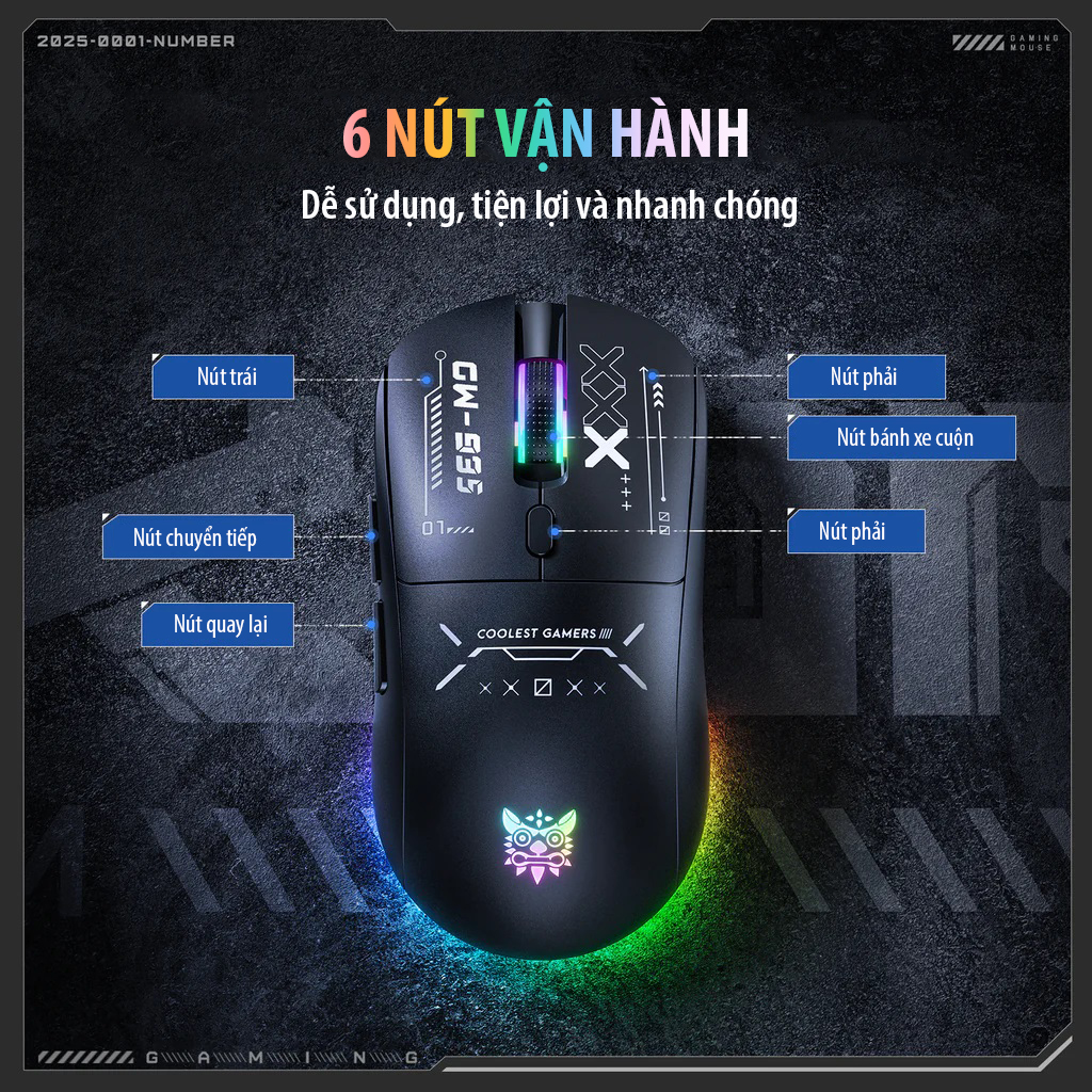 Chuột ONIKUMA CW935 Triple-Mode Ergonomic Wireless Gaming Mouse with 6 DPI Settings &amp; Hidden Receiver - Hàng Chính Hãng
