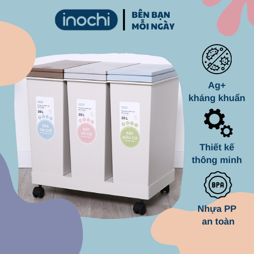 Thùng rác thông minh HIRO INOCHI 3 Ngăn bấm nút tự động mở nắp phân loại rác cho phòng khách, phòng ngủ,vệ sinh