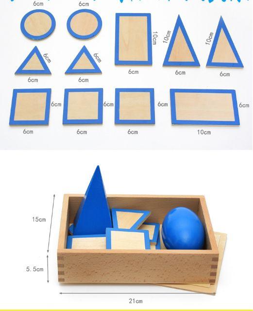 Hộp khối hình học màu xanh kèm đế (Geometric Solids with Stand, Bases, and Box)