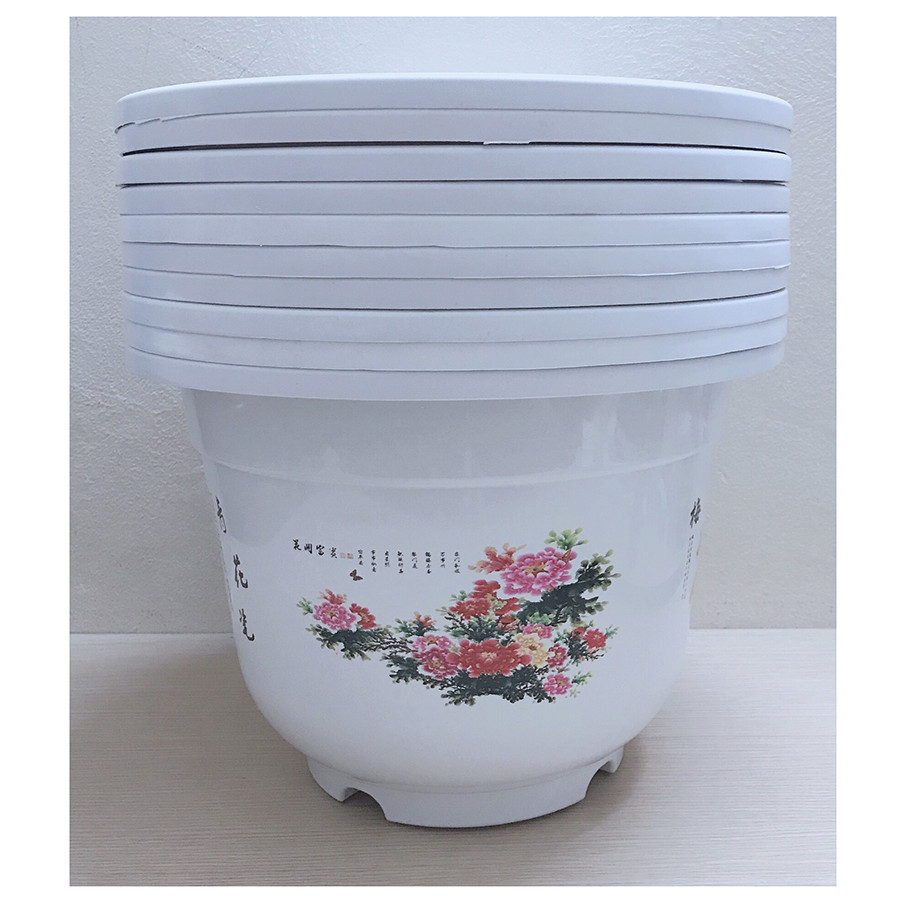10 Chậu Nhựa BỐN MÙA A410 Đức Minh Hình Tròn Màu Trắng Trồng Hoa, Cây Cảnh Kích Thước: 35x24,5  Cm