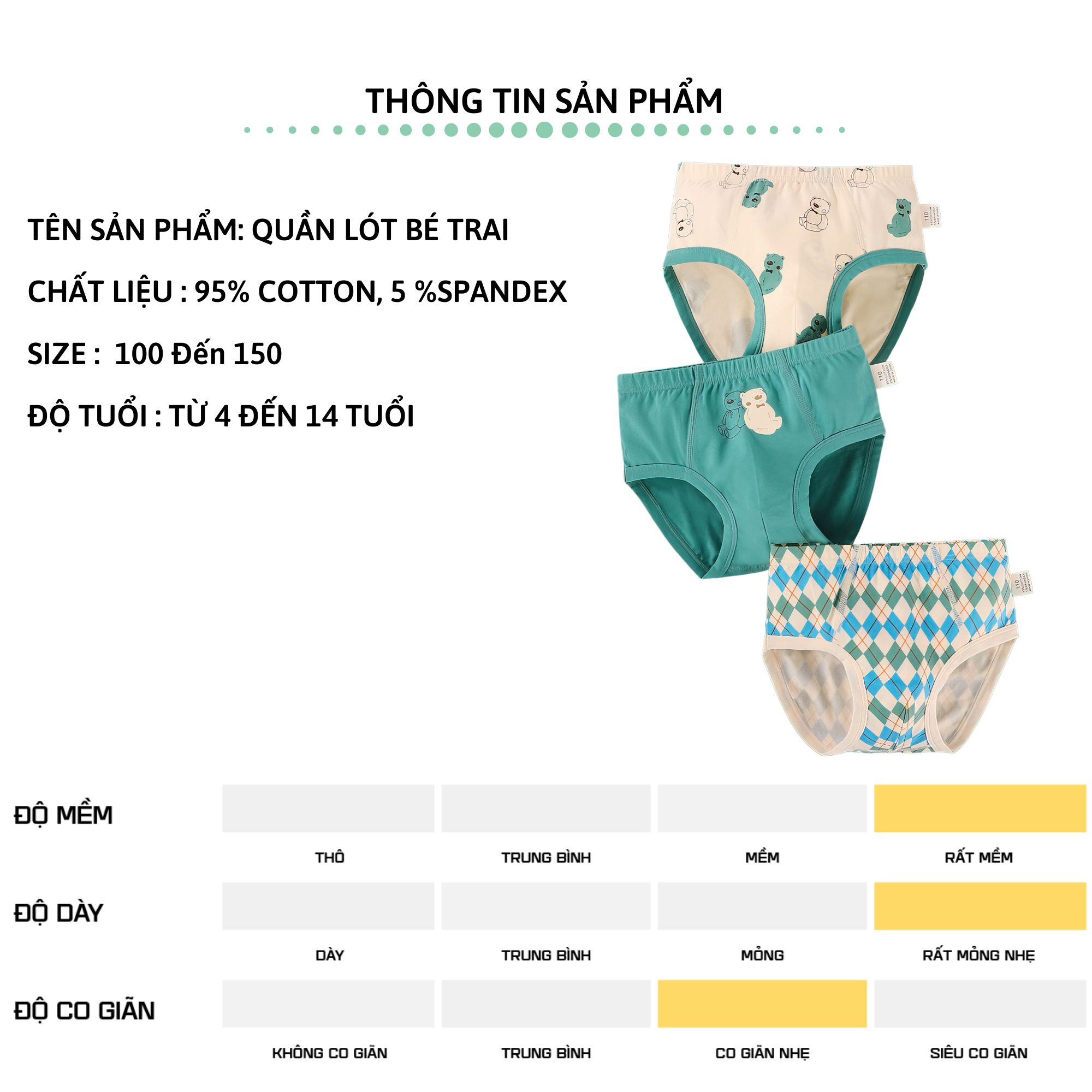 Set 3 quần lót bé trai tam giác 27kids Quần chip bé trai vải khử khuẩn công nghệ mới họa tiết dễ thương BSUW2