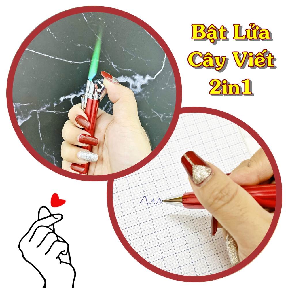 Hột quẹt bật lửa khè cây viết 2in1 (kim loại - viết chữ được) - (xài gas)