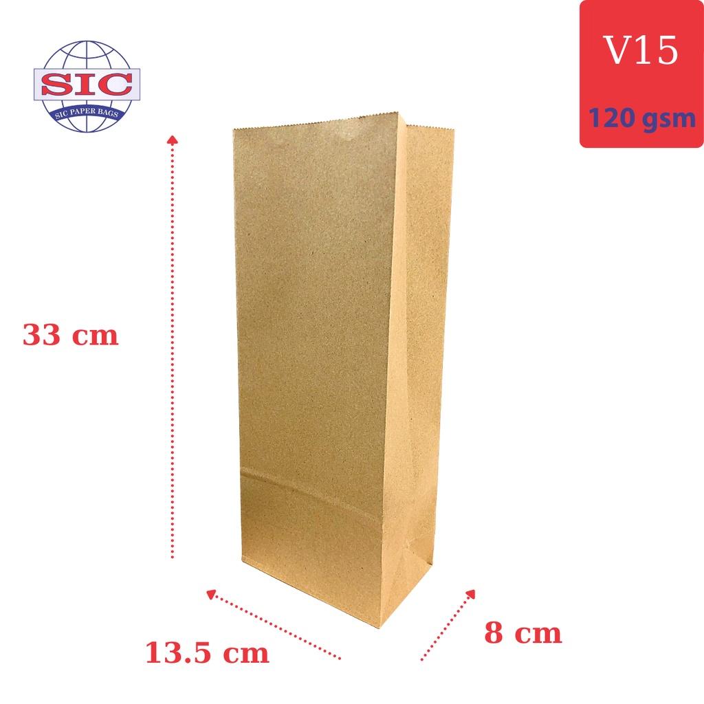 10 CHIẾC TÚI GIẤY KRAFT V15: 13.5x8x33 MÀU NÂU KHÔNG QUAI