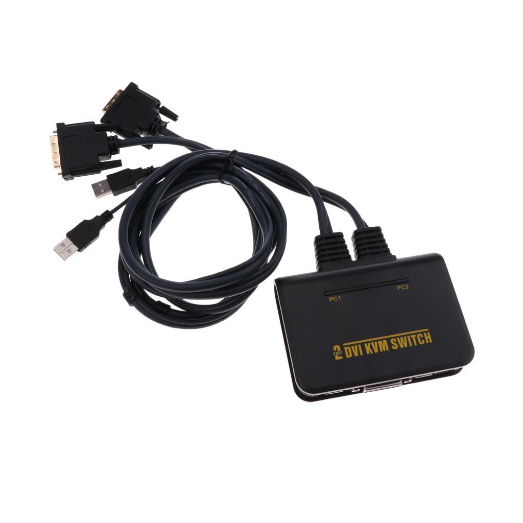 2-Port USB KVM Switch Converter with Cable for Mouse Keyboard Black