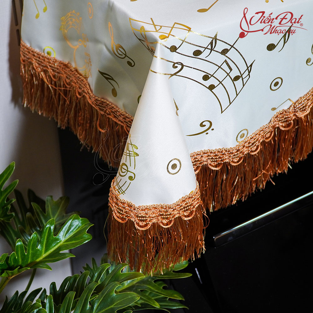 Khăn Phủ Đàn Piano Nền Trắng, Họa Tiết Nốt Nhạc KU-027