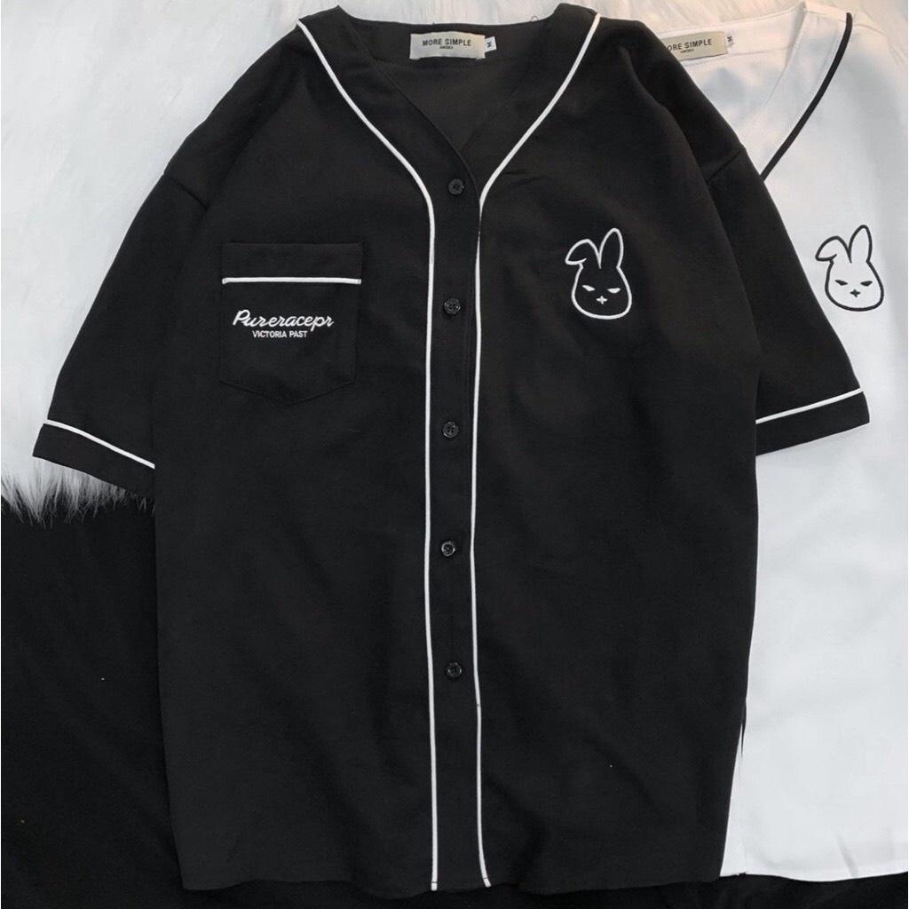 Áo Sơ Mi Tay Lỡ THÊU THỎ Chất Kate Form rộng Unisex Nam/Nữ Phong Cách Hàn Quốc Ulzzang