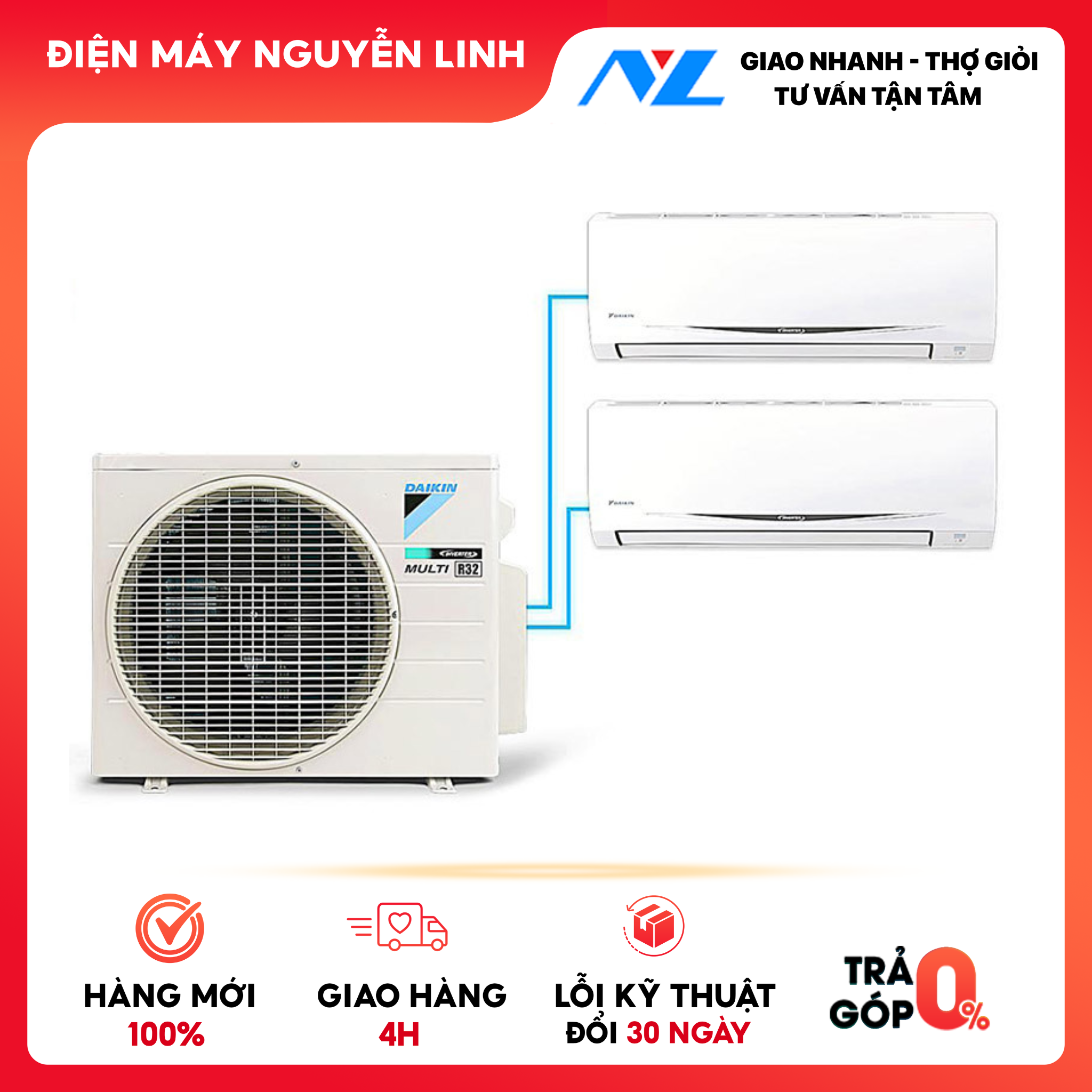 HÀNG CHÍNH HÃNG - Hệ thống máy lạnh Daikin Inverter Multi S 1HP + 1HP - CHỈ GIAO HCM