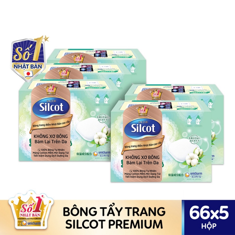 Bộ 5 Hộp bông tẩy trang cao cấp Silcot Premium 66 miếng/hộp&quot;