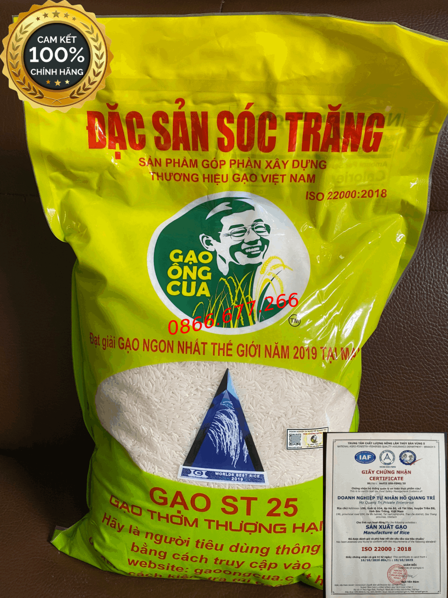 [Chính hãng] Gạo ST25 Sóc Trăng hiệu Ông Cua có mã QR (Túi 5Kg)