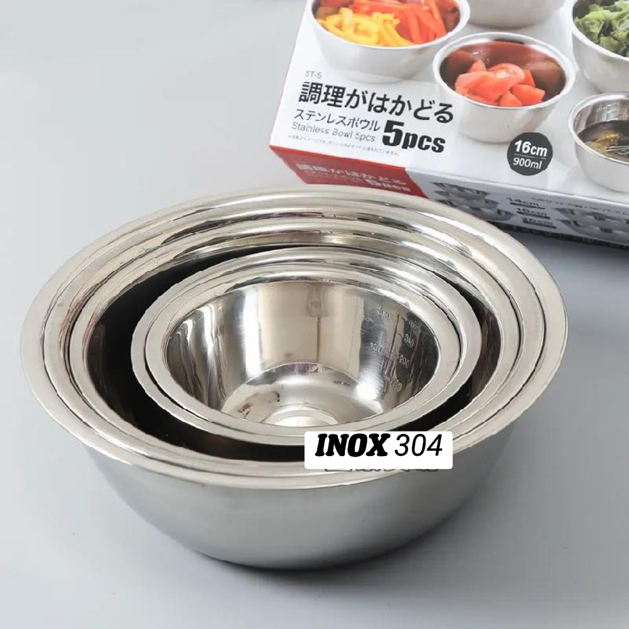 HÀNG CAO CẤP sét 5 Bát/ Tô Trộn Inox 304 Có Chia Vạch