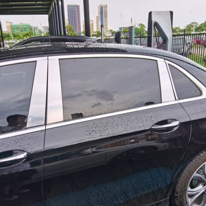 Bộ 4 thanh nẹp inox cột B cánh cửa dành cho xe ô tô Mercedes dòng S-Class đời từ 2014-2020, băng dán 3M hai mặt hình chữ đi kèm đảm bảo chắc chắn