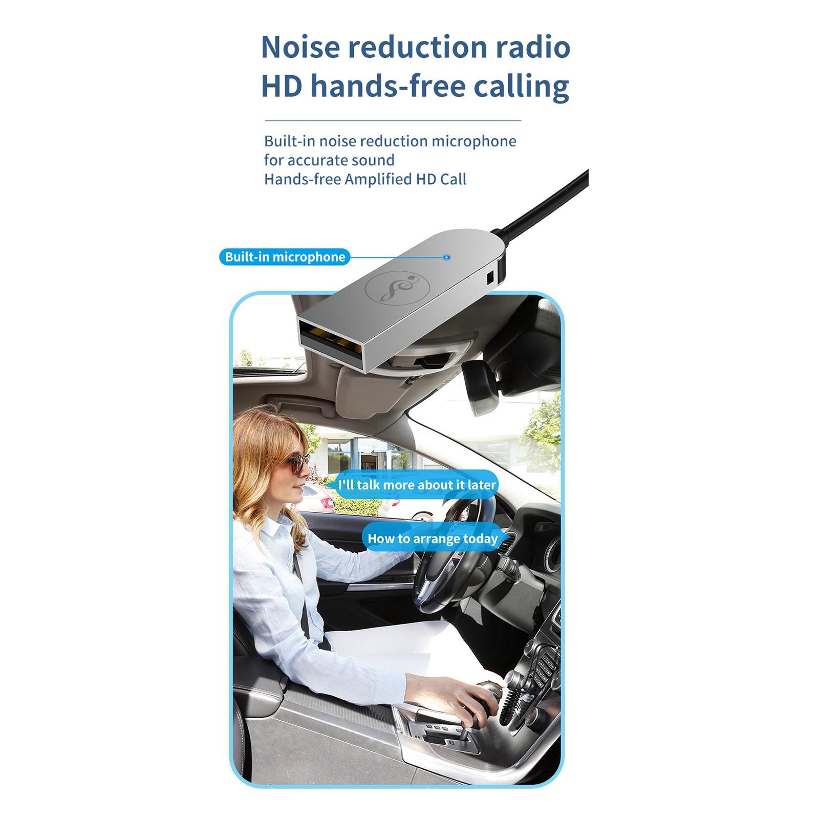 Car Bluetooth Receiver, Noise Cancelling Stereo Kit Handsfree Call 5.0 with Built-in Microphone/ Audio Wireless AUX Adapter for Home Audio