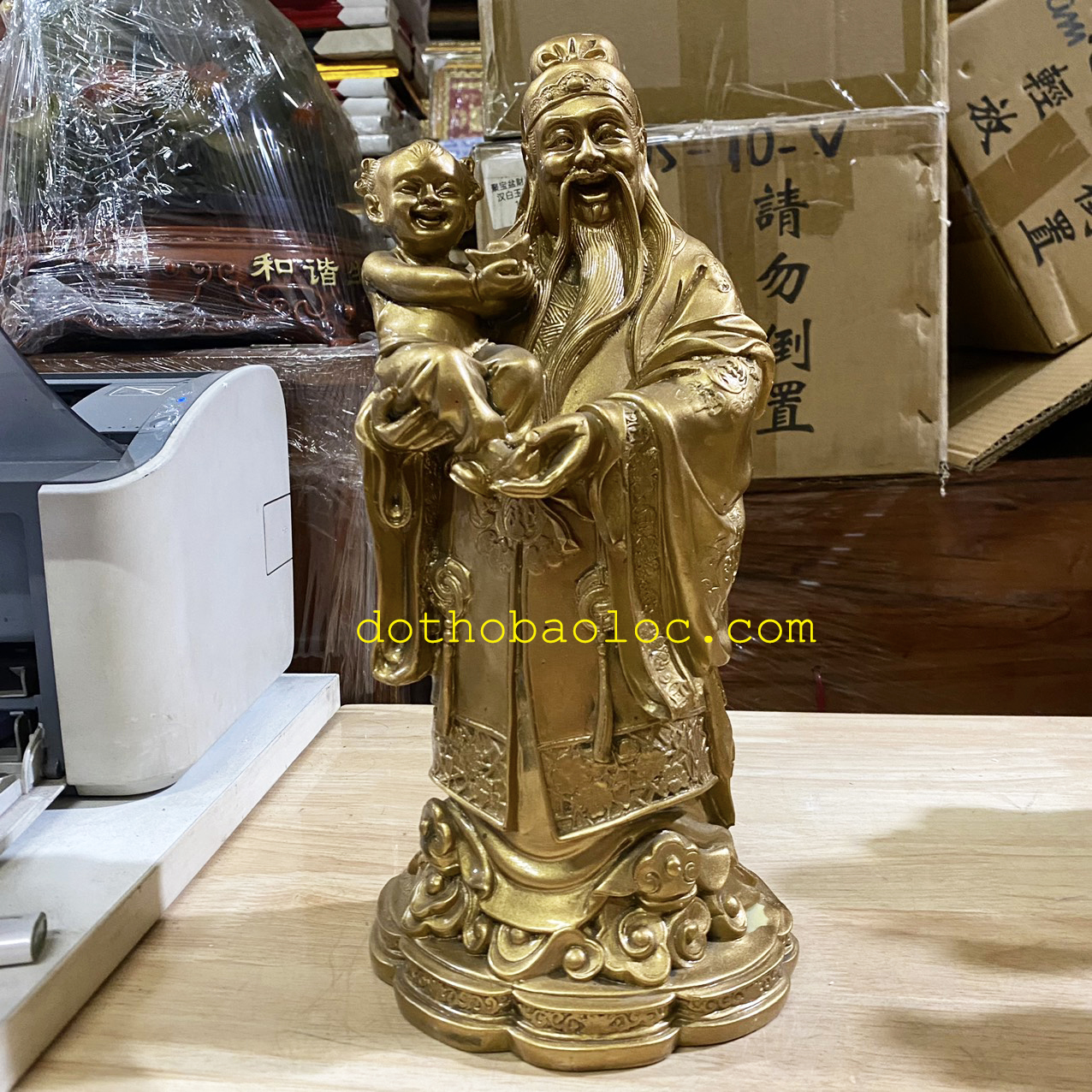 Tượng Phúc Lộc Thọ bằng bột đá màu đồng cầu bình an tài lộc cao 36cm