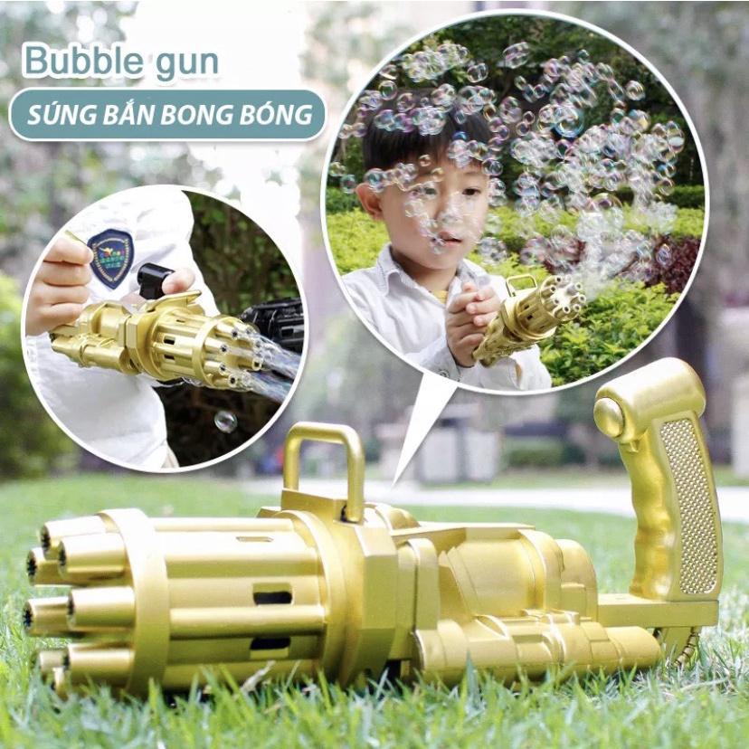 Súng bắn bong bóng, 8 nòng thổi cùng 1 lúc siêu nhiều bóng, máy sử dụng pin, TẶNG 1 LỌ NƯỚC TẠO BỌT