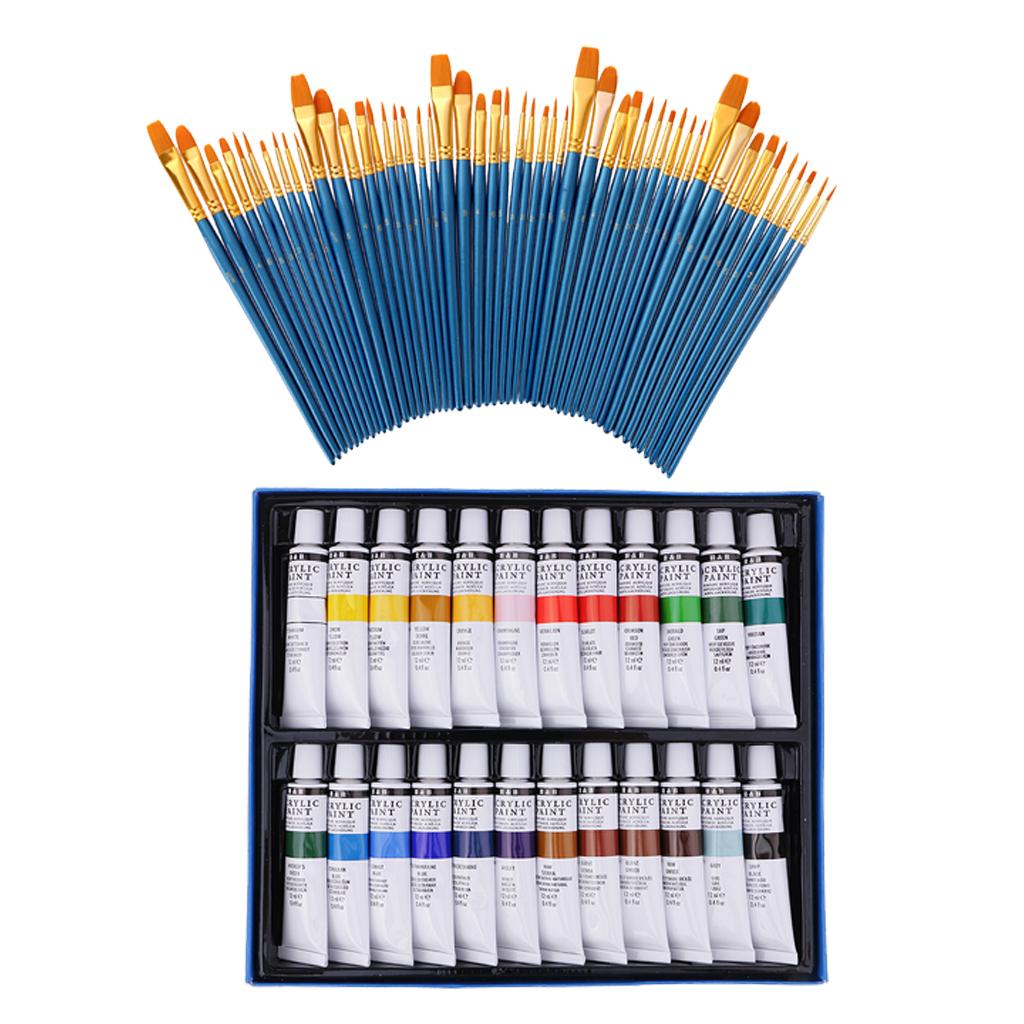 1 Bộ Acrylic Tranh Bộ Bộ-50 Con Nylon Bàn Chải + 24 Màu Sắc Ống Sơn Acrylic + Tranh hàng Thủ Công Cung Cấp-Sở