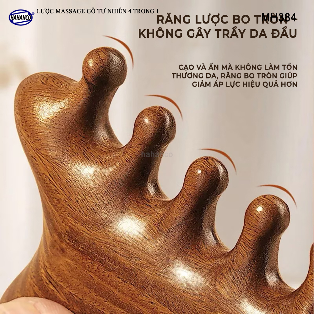 Lược Massage Dụng Cụ Làm Đẹp Chuyên Nghiệp Gỗ Tự Nhiên 4 Trong 1 - HAHANCO - MH384