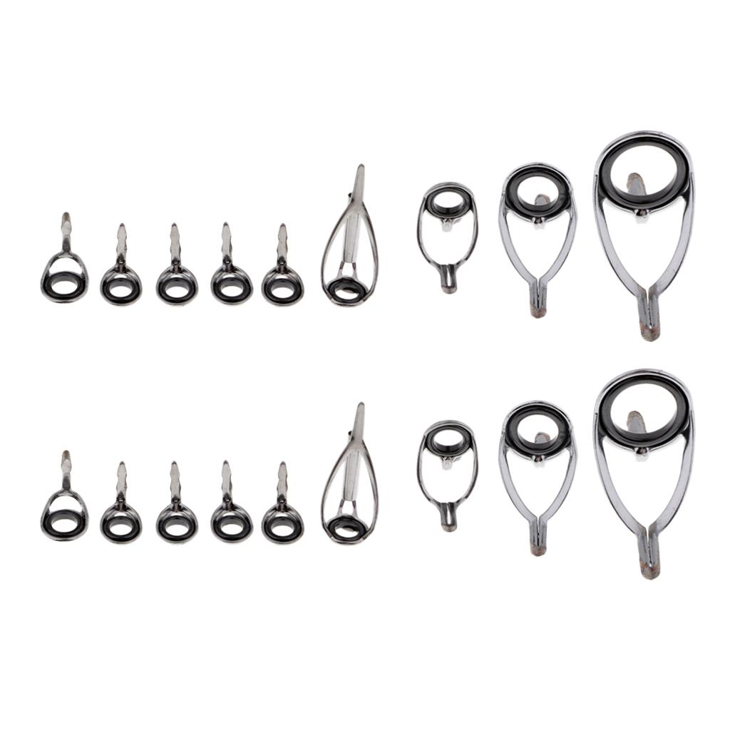 18pcs Ceramic Ring Eyes Fishing Rod Guide Tangle Free Stainless Steel Frame