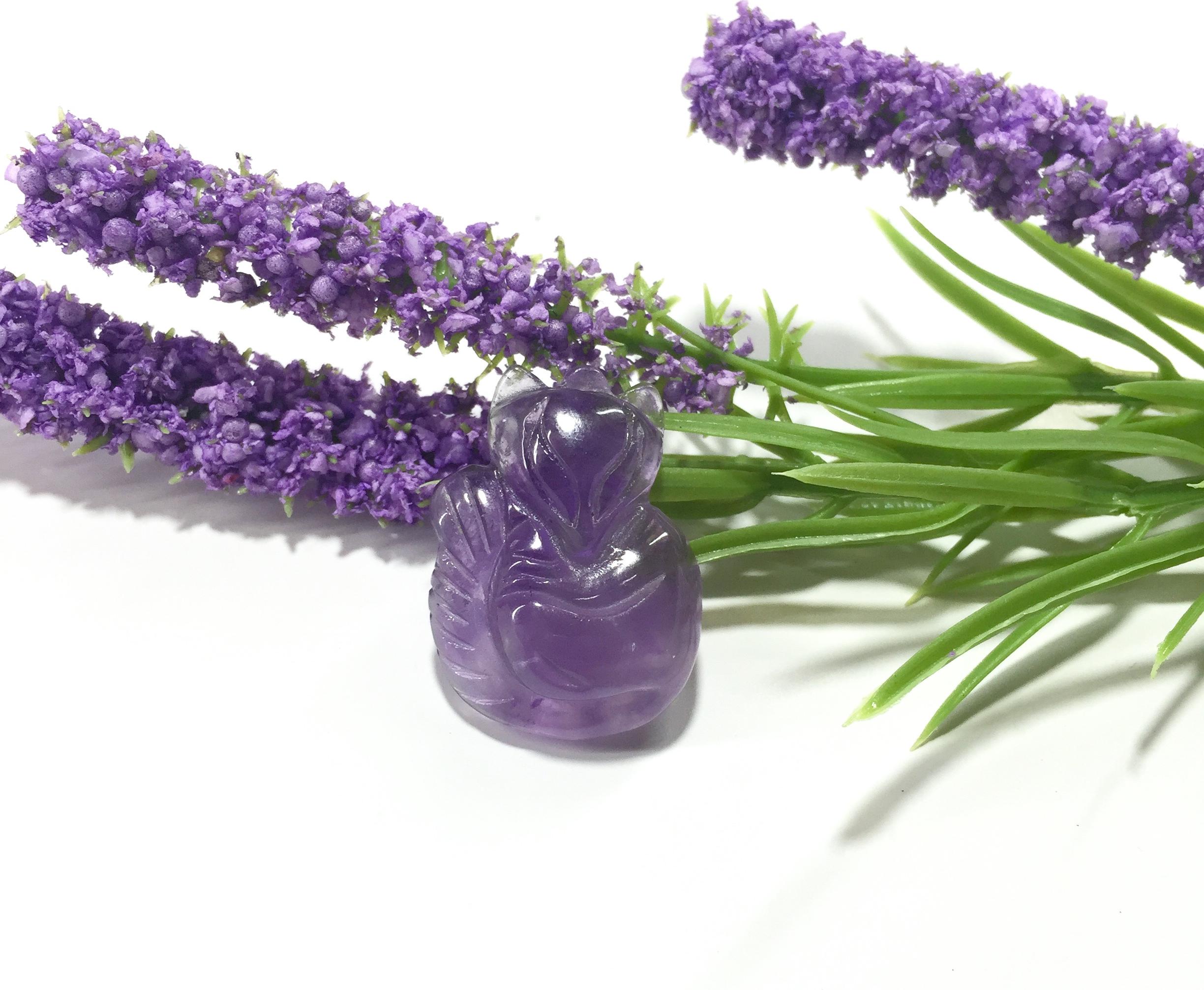 Mặt Dây Chuyền Hồ Ly Phong Thủy Đá Thạch Anh Tím - Có Móc Bạc và Dây Đeo Cổ