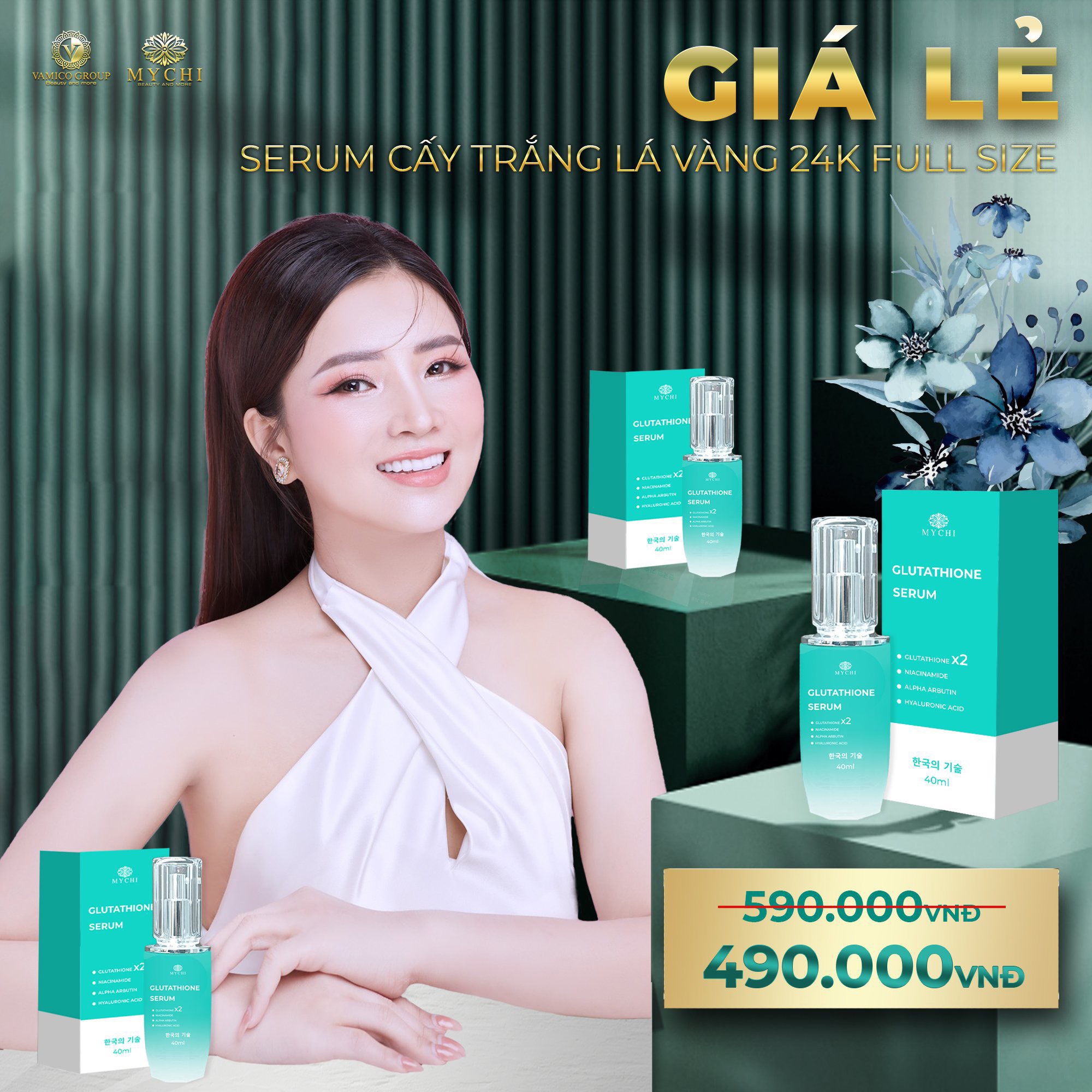 Serum Mychi - Serum cấy trắng lá vàng 24k  glutathione