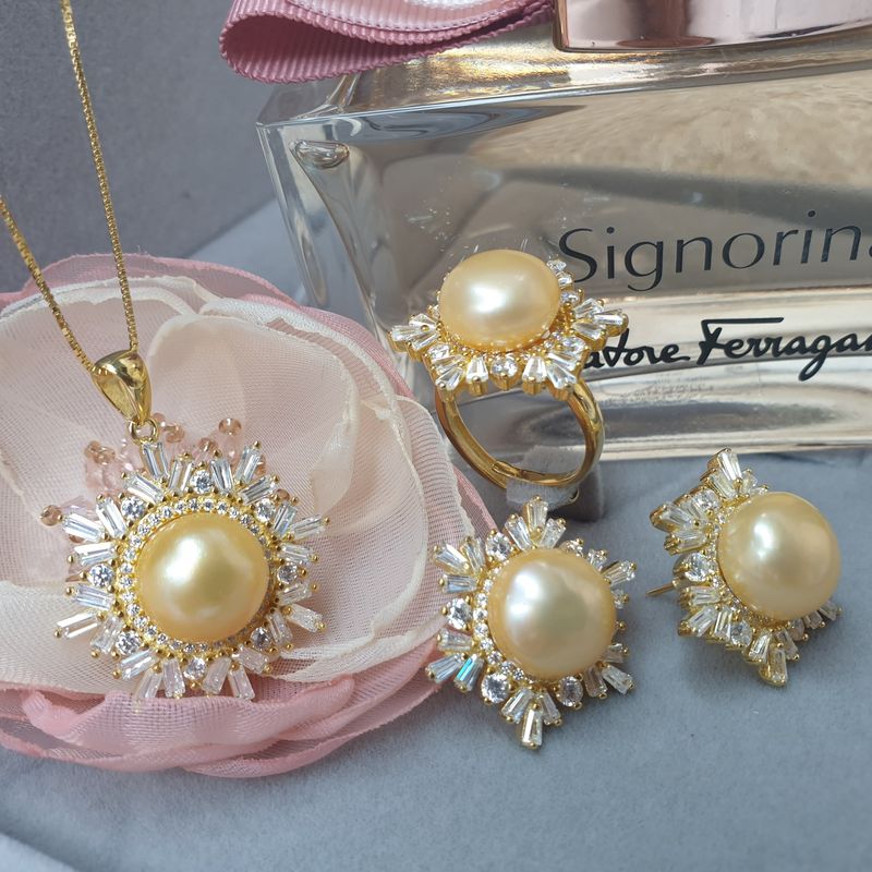 Bộ Trang Sức Ngọc Trai Thiên Nhiên Cao Cấp 4M - Kiểu Dây Chuyền Hoa Tuyết - Trang Sức Cô Tấm - SNOW FLAKES PEARL - CTJ1703
