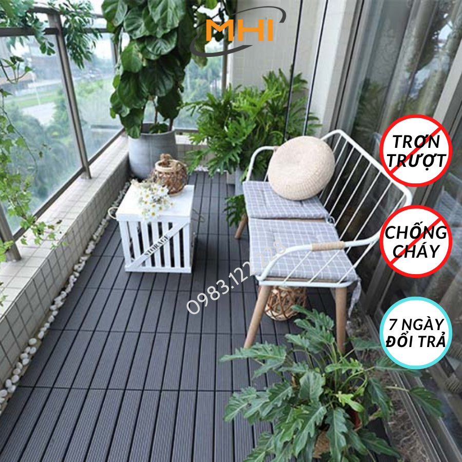 Vỉ nhựa lót sàn MHI cao 2 cm, chuyên dụng cho ban công, bể bơi sân vườn PP - kích thước 30 cm x 30 cm x 2 cm