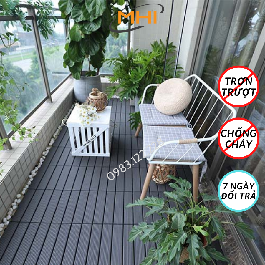 [COMBO 11] Vỉ nhựa lót sàn MHI cao 2 cm, chuyên dụng cho ban công, bể bơi sân vườn PP - kích thước 30 cm x 30 cm x 2 cm