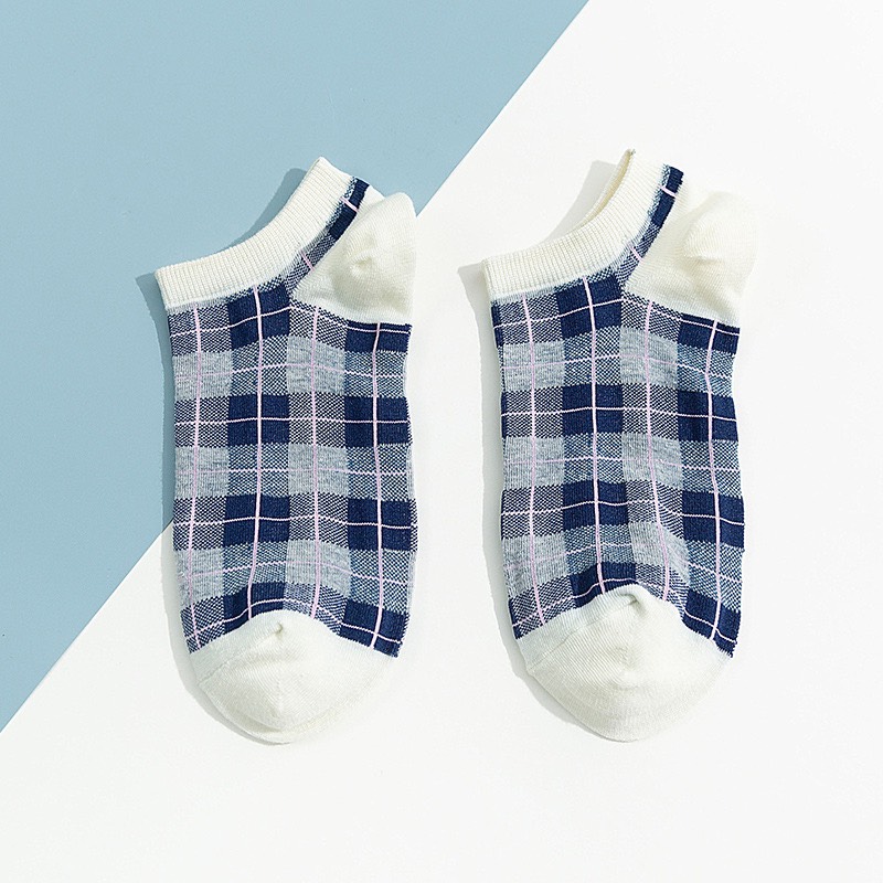 Set 5 Đôi Tất Cổ Ngắn Họa Tiết Caro Màu Sắc Tươi Sáng Kiểu Dáng Trẻ Trung TN58