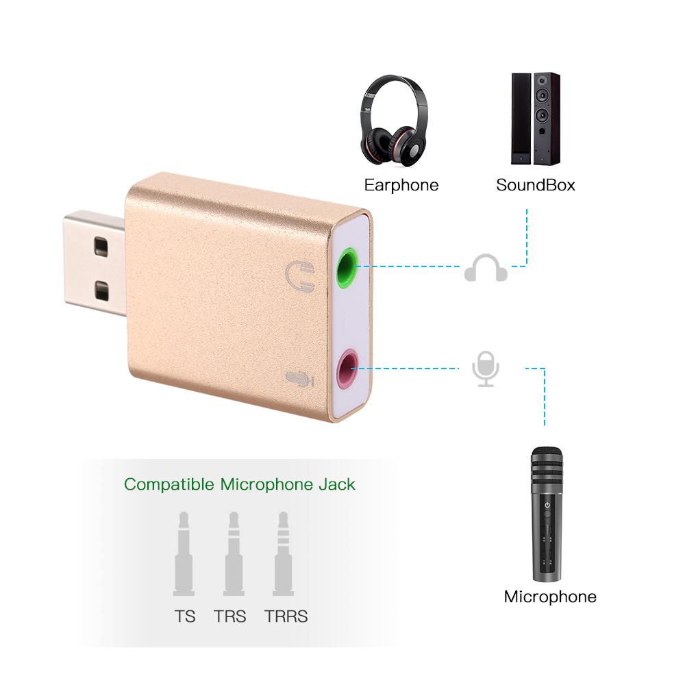 Aluminum alloy USB External Stereo Sound Adapter USB Audio Sound Card Virtual 7.1 Microphone Converter with 3.5mm Jack