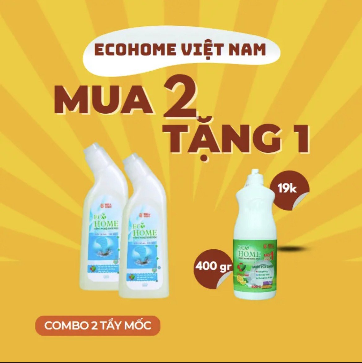 ƯU ĐÃI SỐC - COM BO MUA 2 CHAI TẨY TRẮNG MỐC TẶNG CHAI NƯỚC RỬA CHÉN 400ML