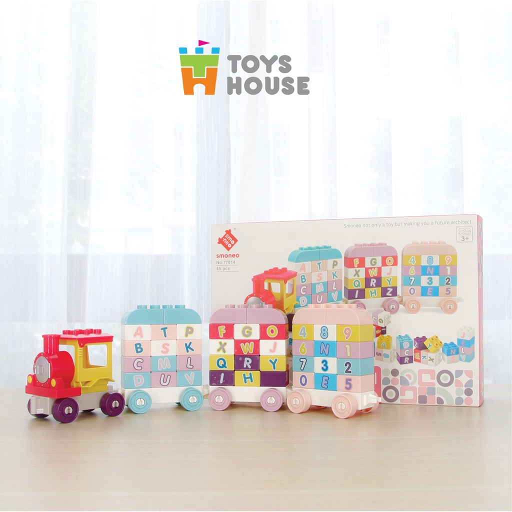 Bộ đồ chơi lắp ghép Smoneo Duplo Đoàn tàu học số và chữ cái 65 chi tiết Toyshouse 77014 - nhựa ABS cao cấp