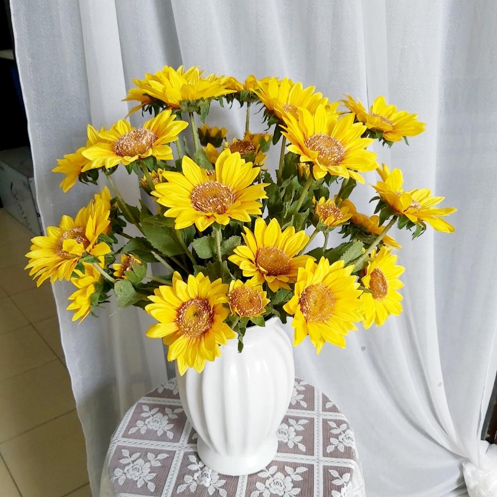 Lọ hoa hướng dương cao cấp siêu đẹp trang trí phòng khách tươi sáng, bình hoa giả decor nội thất Flowermini
