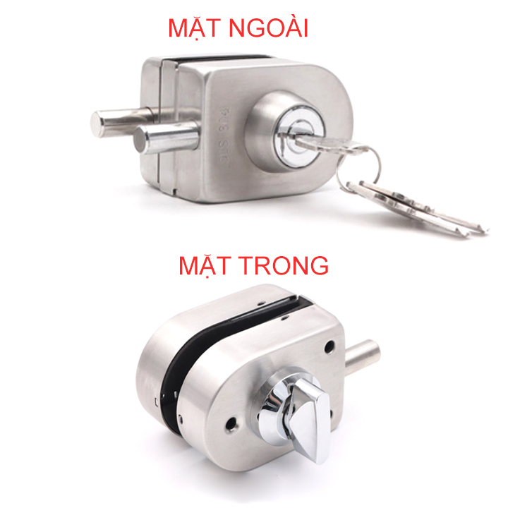 Khóa cửa kính cường lực không khung HC301 làm bằng inox 304, khóa cả trong và ngoài (Loại Kính kính)