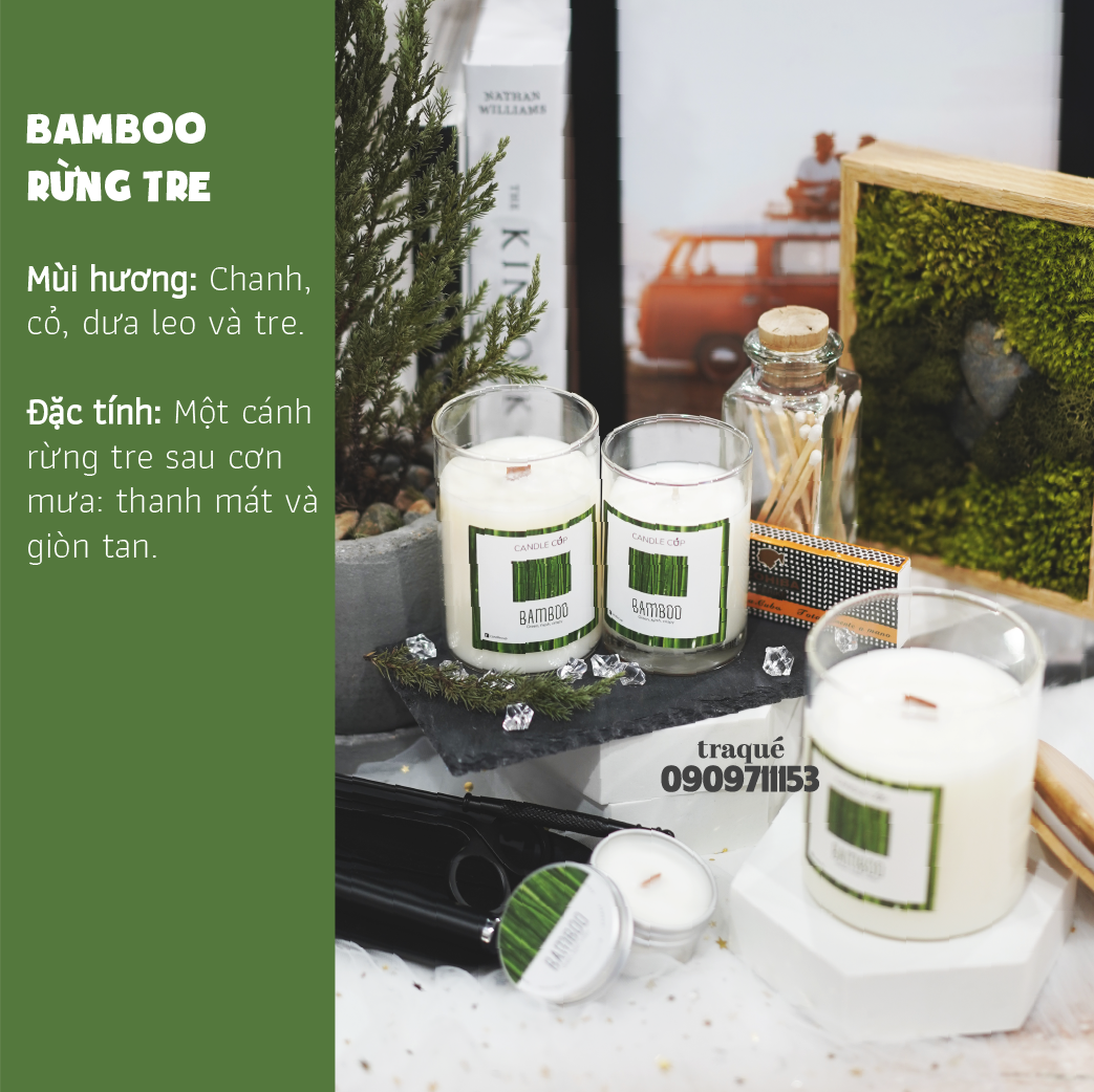 Nến thơm tinh dầu cao cấp không khói an toàn Candle Cup - BAMBOO/HƯƠNG TRE - L - 350G (CÓ NẮP)