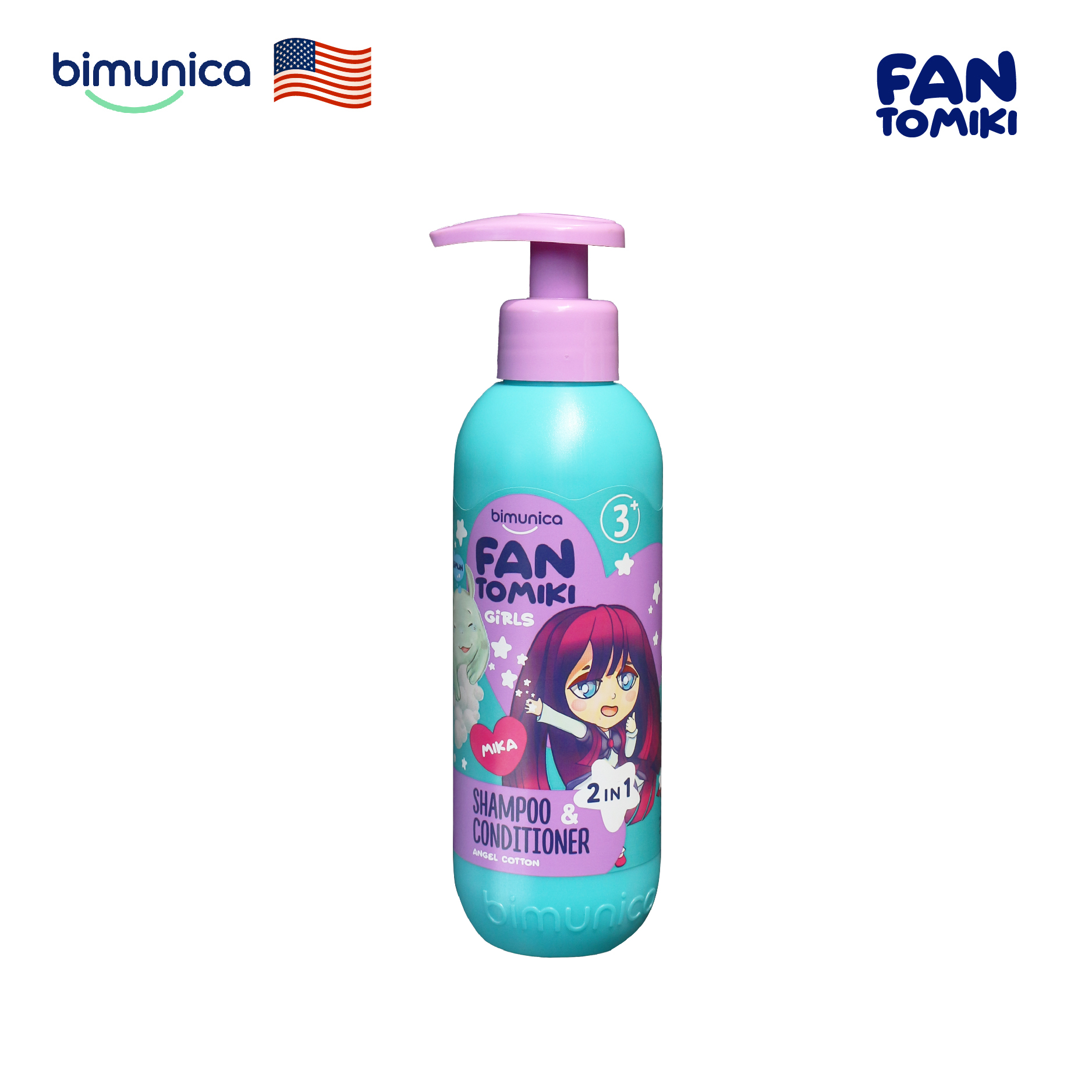 Dầu Gội Xả 2in1 BIMUNICA Fantomiki Cho Bé Gái từ 3 Tuổi - 250ml Không Cay Mắt, Làm Sạch, Mềm Mượt, Tạo Nếp