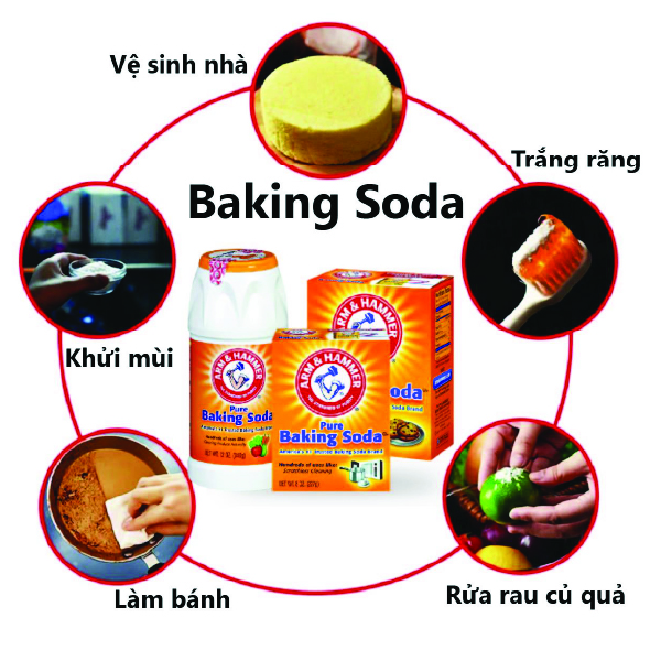 Combo 3 Baking Soda: Muối Nổi Rửa Rau Quả 340g, Muối nổi Tinh Khiết 453g, Muối Nổi Khử Mùi Tủ Lạnh 396.8g tặng Tẩy rửa đa năng 227g