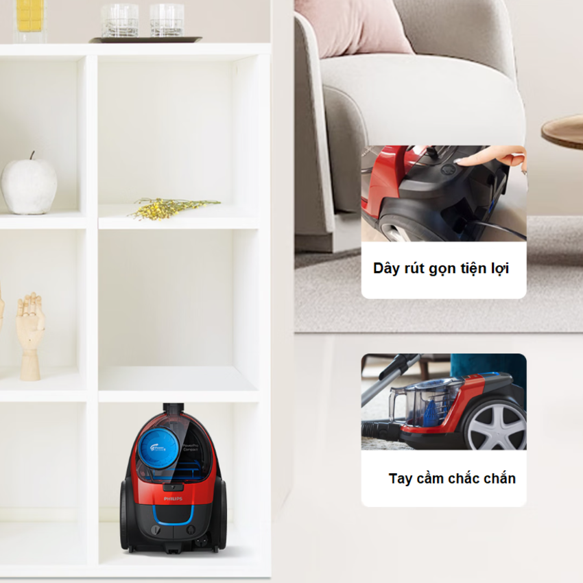Máy hút bụi không túi PowerPro Compact thương hiệu Hà Lan Philips FC9351/82 1600W - Hàng chính hãng (BH 2 NĂM)
