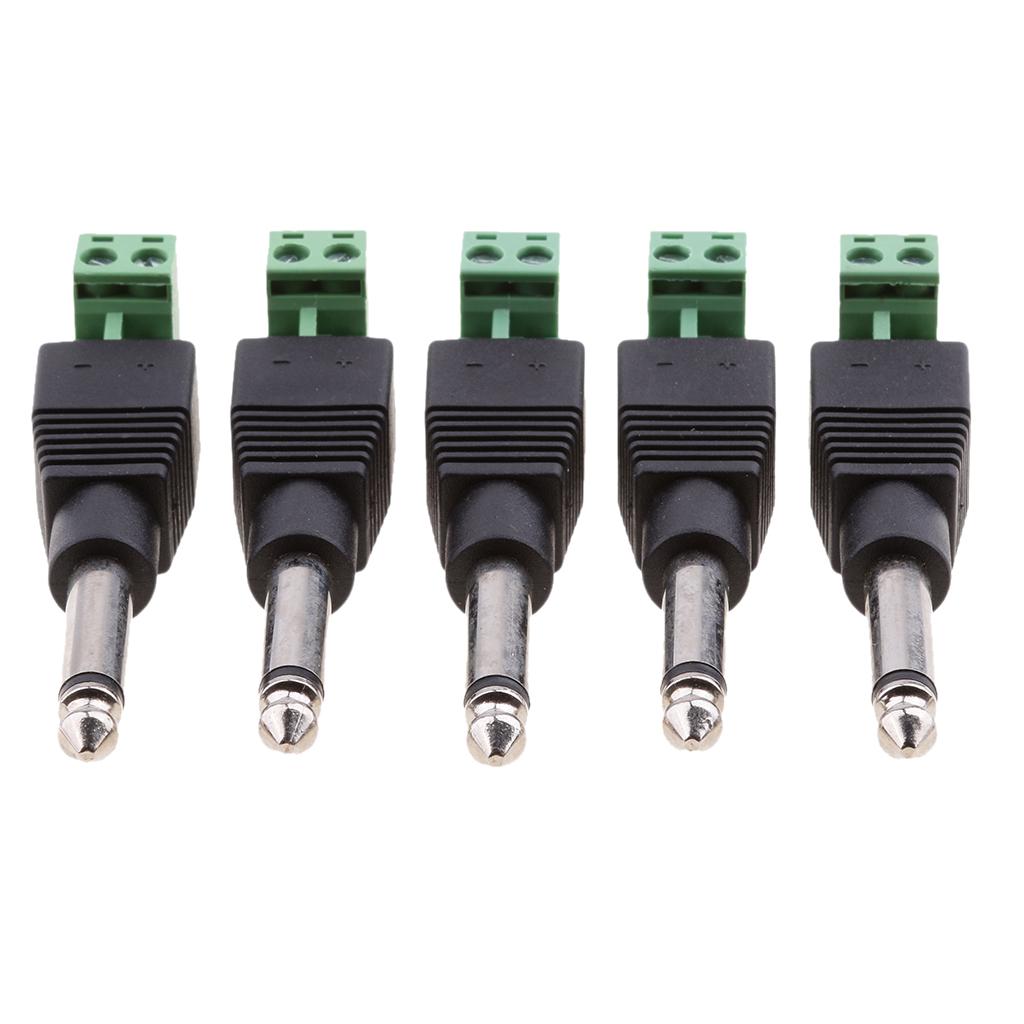 6.35mm 1/4inch Audio Mono Male Converter Adapter 5 Pieces with Screw Terminal Female for Microphone