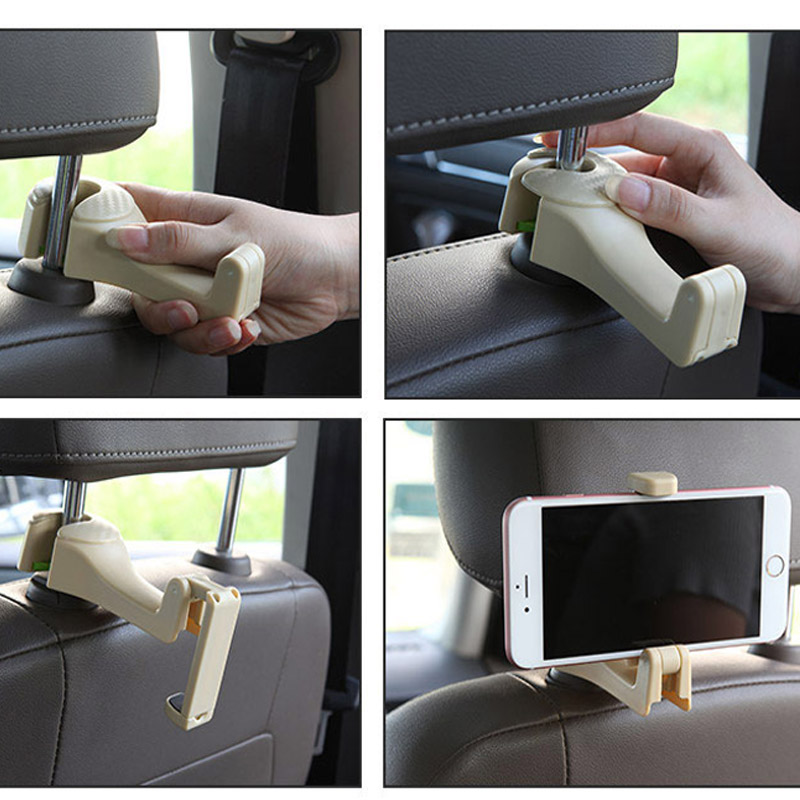 Kẹp điện thoại kiêm móc treo đồ đa năng ở ghế sau xe ô tô R05