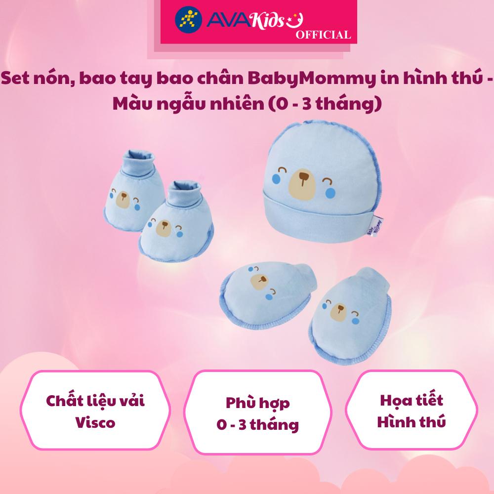 Set nón, bao tay bao chân BabyMommy in hình thú - Màu ngẫu nhiên (0 - 3 tháng)