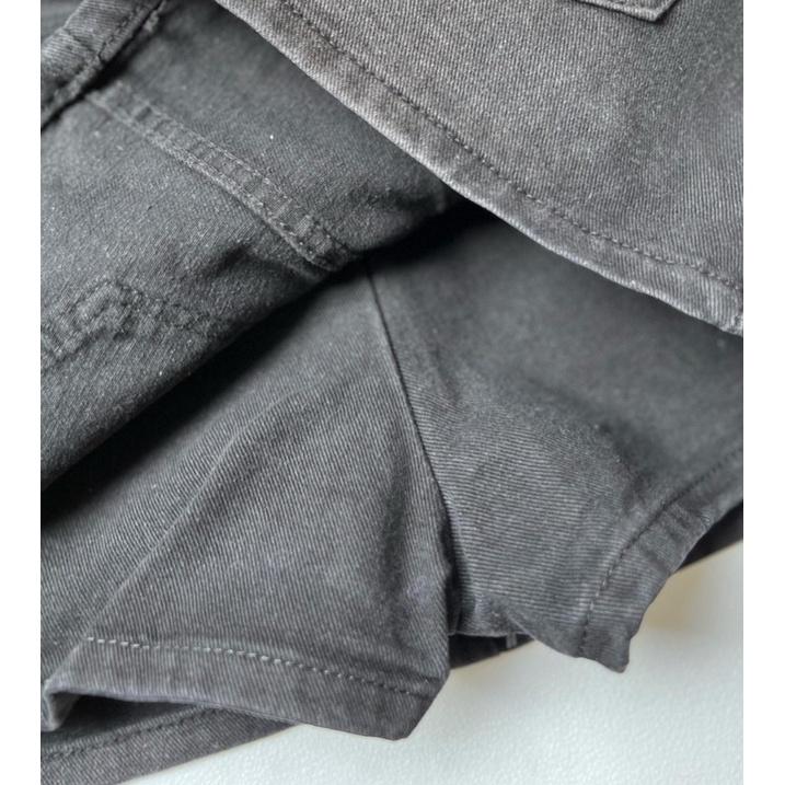 Áo len be tay ngắn - Váy jean đen xám kèm belt